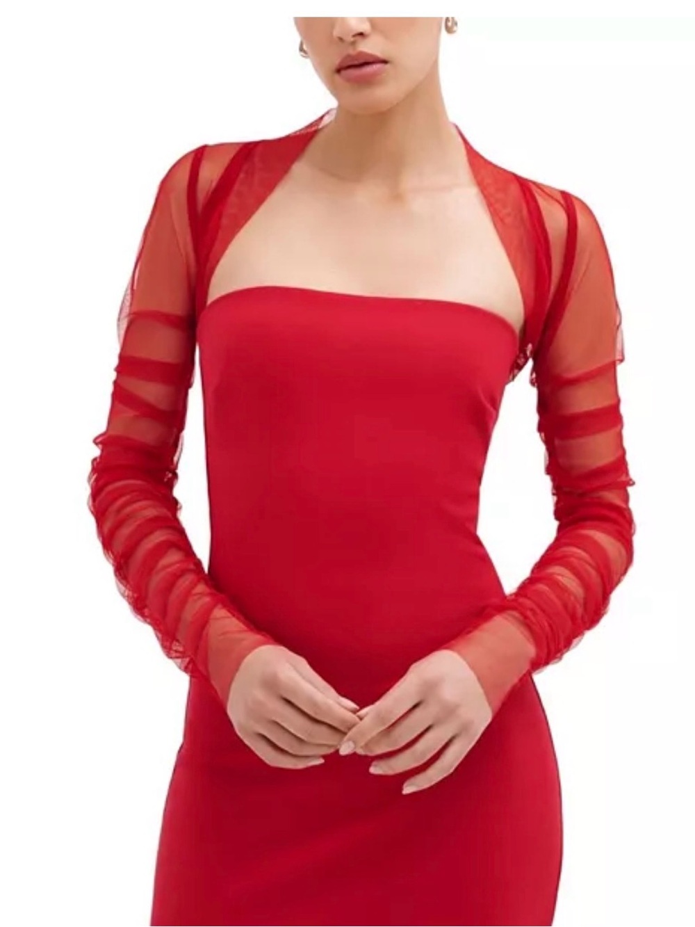 Madison Long-Sleeve Sheer Mesh Cocktail Bolero